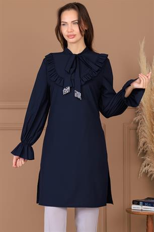 Asel Tunik Pantolon İkili Tesettür Takım Lacivert