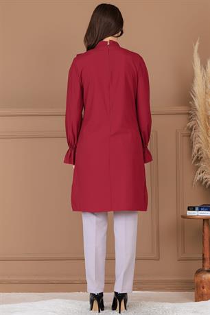 Asel Tunik Pantolon İkili Tesettür Takım Bordo