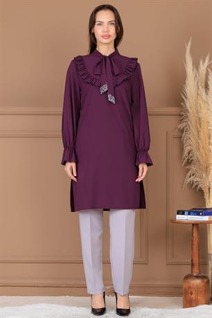 Asel Tunik Pantolon İkili Tesettür Takım Mürdüm