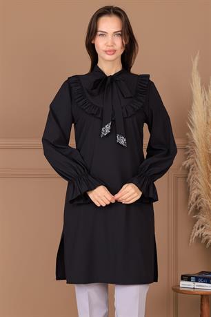 Asel Tunik Pantolon İkili Tesettür Takım Siyah