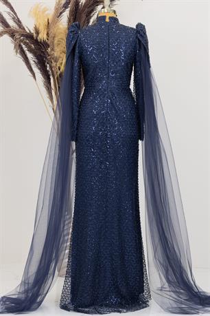 Asil Tesettür Abiye Lacivert