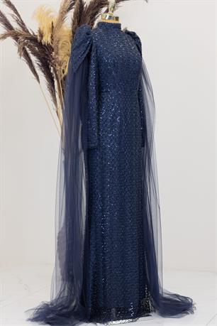 Asil Tesettür Abiye Lacivert