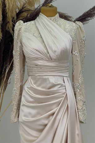 Asude Tesettür Abiye Bej