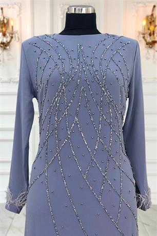 Asude Tesettür Abiye Gri