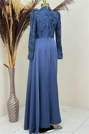 Asude Tesettür Abiye İndigo