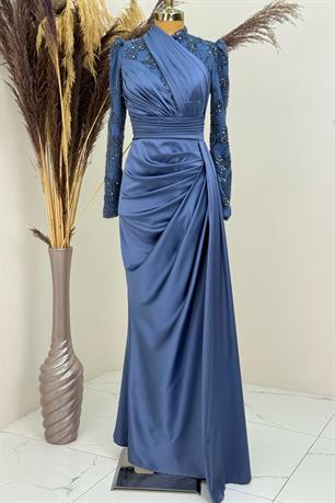 Asude Tesettür Abiye İndigo