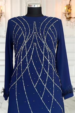 Asude Tesettür Abiye Lacivert