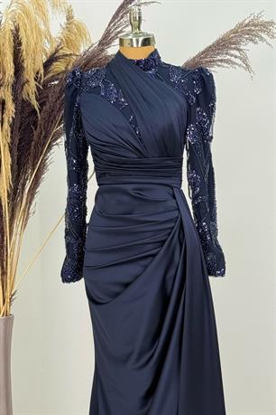 Asude Tesettür Abiye Lacivert