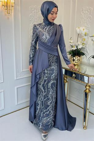 Aybüke Tesettür Abiye İndigo
