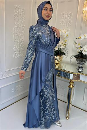 Aybüke Tesettür Abiye İndigo