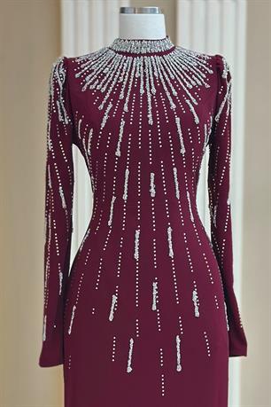 Ayla Tesettür Abiye Bordo