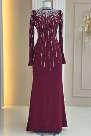 Ayla Tesettür Abiye Bordo