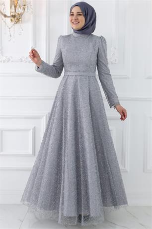 Aymira Tesettür Abiye Gri
