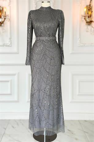 Aysima Tesettür Abiye Gri