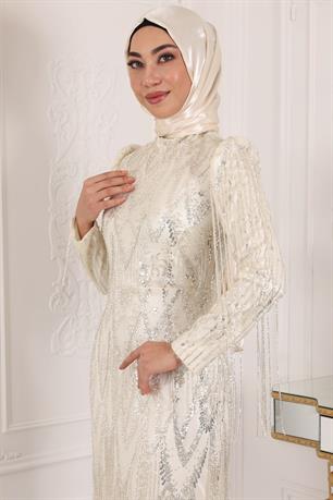 Ayza Tesettür Abiye Ekru
