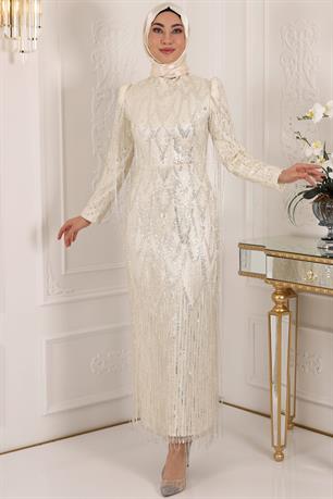 Ayza Tesettür Abiye Ekru