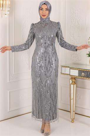 Ayza Tesettür Abiye Gri