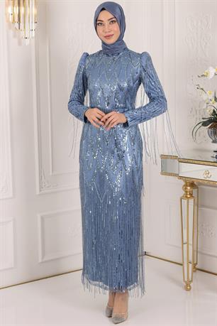 Ayza Tesettür Abiye İndigo