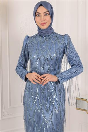 Ayza Tesettür Abiye İndigo