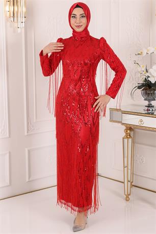 Ayza Tesettür Abiye Kırmızı