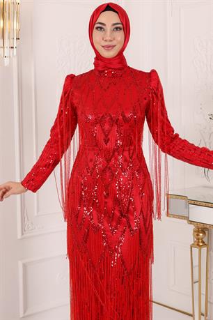 Ayza Tesettür Abiye Kırmızı