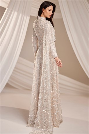 Azize Tesettür Abiye Bej