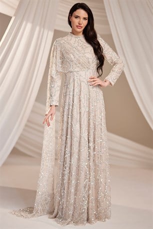 Azize Tesettür Abiye Bej