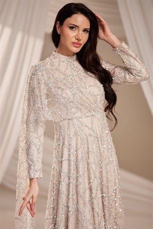 Azize Tesettür Abiye Bej