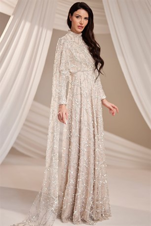 Azize Tesettür Abiye Bej