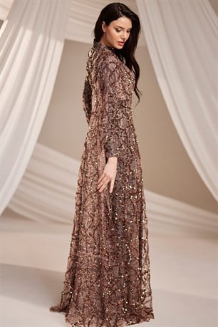 Azize Tesettür Abiye Kahverengi