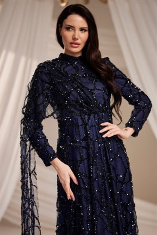 Azize Tesettür Abiye Lacivert