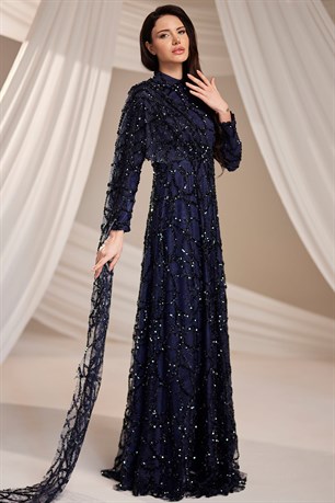 Azize Tesettür Abiye Lacivert