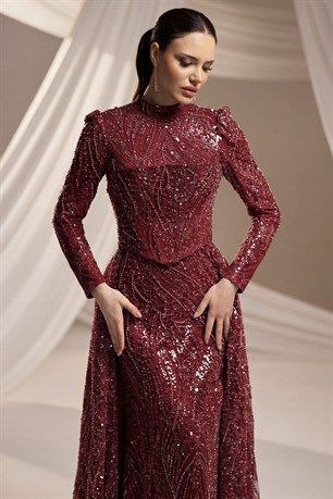 Azra Tesettür Abiye Bordo