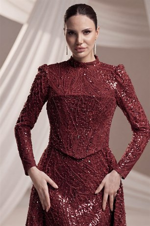 Azra Tesettür Abiye Bordo