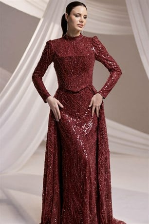 Azra Tesettür Abiye Bordo