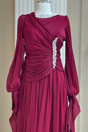 Bade Tesettür Abiye Bordo