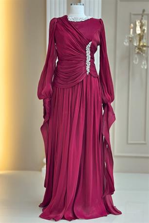 Bade Tesettür Abiye Bordo