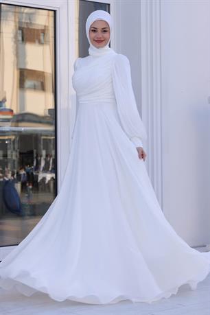 Bahar Tesettür Abiye Ekru