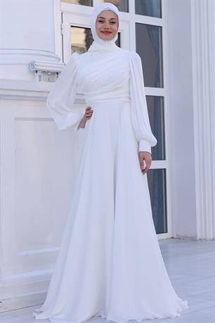 Bahar Tesettür Abiye Ekru