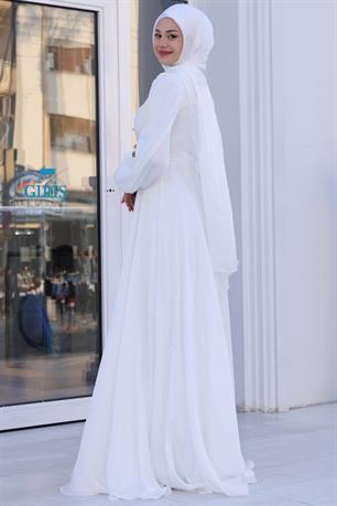 Bahar Tesettür Abiye Ekru