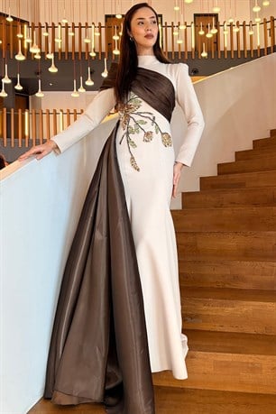 Belise Tesettür Abiye Bej