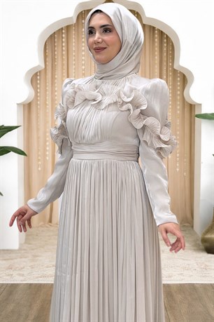 Beliz Tesettür Abiye Bej