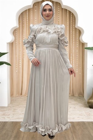 Beliz Tesettür Abiye Bej