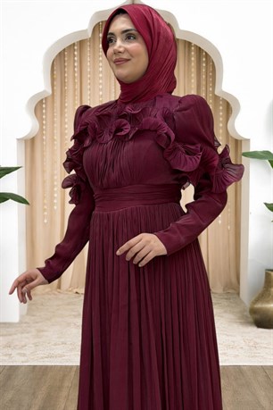 Beliz Tesettür Abiye Bordo
