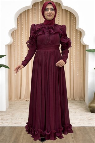 Beliz Tesettür Abiye Bordo