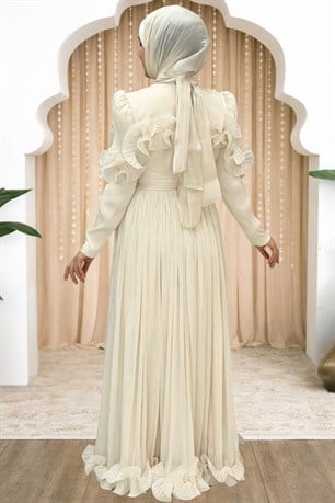 Beliz Tesettür Abiye Krem