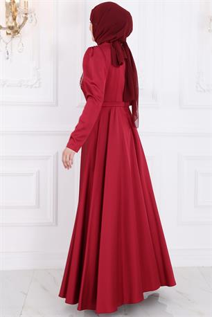 Berceste Saten Tesettür Abiye Bordo