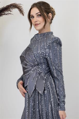 Bergüzar Tesettür Abiye Gri