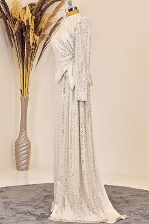 Bergüzar Tesettür Abiye Krem