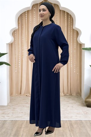 Berna Kolu Pileli Taşlı Ferace Lacivert